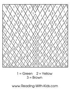 a coloring page with numbers on it and the words green, 2 - 3 brown