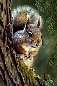 a painting of a squirrel sitting on top of a tree