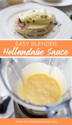 the ingredients for hollandaise sauce in a blender and then being mixed together