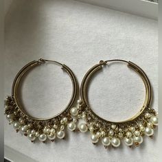 Brand New Unworn Indian Hoop Earrings Indian Hoop Earrings, Hoop Earrings Gold, Pearl Color, White Pearl, Earrings Gold, Pearl White, Gold Earrings, Desi, Hoop Earrings