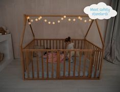 Montessori Baby Playpen With Extra High Rails by Busywood - Etsy Floor Bed Baby With Playpen, Play Platform Above Bed, Large Playpen With Mattress, Cool Toddler Beds Platform, Baby Toys Crib Toddler Beds, Toddler Bed Insert, Baby Safe Floor Bed, Baby Things Cribs & Toddler Beds, Lowering Crib Mattress To Floor