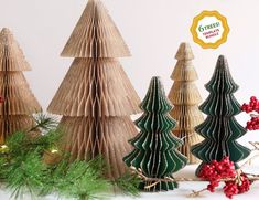 How To Make A Christmas Tree Out Of Paper (DIY West Elm Dupe) 3 Christmas Paper Ornaments Diy, Angel Paper Craft, Christmas Tree Templates, Christmas Trees Svg, Diy Honeycomb, Diy Paper Christmas Tree, Different Christmas Trees, Trees Svg, Diy Christmas Decorations For Home