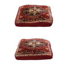 two red rugs sitting on top of each other