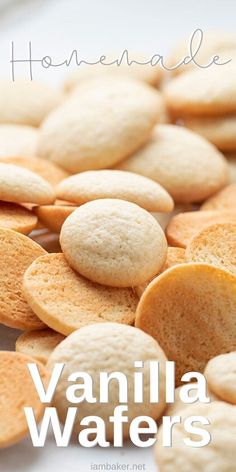 vanilla wafers on a plate with the words homemade