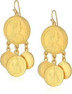 Coin Earrings, Gold Diamond Earrings, Gold Earrings Designs, Gold Coin, Jewelry Images, Coin Jewelry, Sterling Silver Flowers, Modern Earrings, Gold Drop Earrings