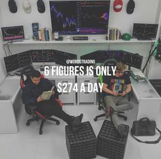 two men sitting in chairs with the text 6 figures is only $ 724 a day