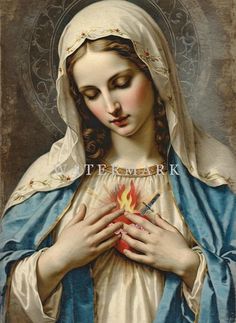 the immaculate mary holding a lit candle in her hands