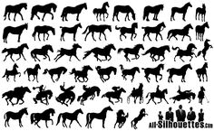 silhouettes of horses and riders in different poses