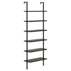 a black shelf with four shelves on each side