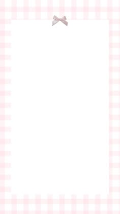 a pink and white checkered background with a bow on the corner, in front of an empty paper