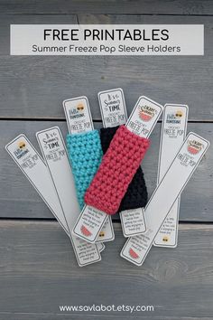 crochet bookmarks with free printables for summer freeze pop sleeve holders