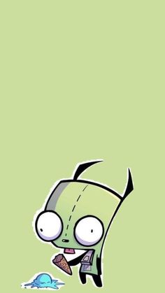 an image of a cartoon character with eyes and mouth wide open on a green background