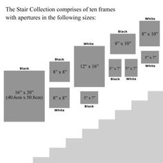 the stair collection comprises ten frames with features in the following sizes black, white, and 40cm x 30cm