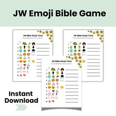 the jw emoji bible game is shown in three different styles and colors