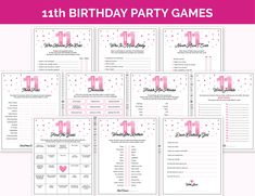 birthday games bundle for girls with pink numbers and dots on the top, including one number