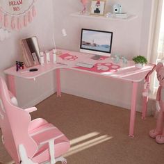 This L-shaped gaming desk features a charming pink hue playfully accented with paw prints for a whimsical look we love. It's made from engineered wood and sits on a stainless steel base also outfitted in a complementary pink. Ideal for multiple monitors, the expansive desktop also boasts space for your mousepad as well as a scratch-resistant design that can stand up to everyday use. Cable management cutouts make it easy to keep cords corralled, while the finished back means you can add it anywhe