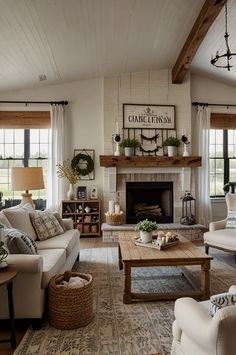 Elevate your space with stunning white farmhouse living room ideas that capture classic and cozy vibes. From distressed wood accents to airy fabrics, discover tips to create a bright, welcoming atmosphere. These farmhouse decor ideas make any room feel fresh, open, and beautifully timeless! 🤍 Neutral Sofas, Oversized Sectional, Oversized Sectional Sofa, Cozy Farmhouse Living Room