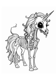 a drawing of a unicorn skeleton