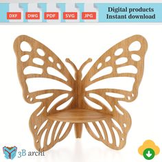 a wooden butterfly shaped shelf with the words digital products instant downloaded