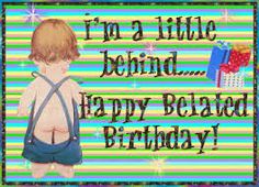 a birthday card with an image of a boy wearing suspenders and holding a present