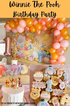 winnie the pooh birthday party with balloons and decorations