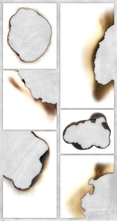 four different images of the same object in white and brown paper with black ink on them