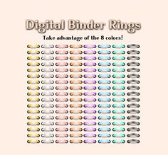 the digital binder rings are designed to look like they have different colors on them