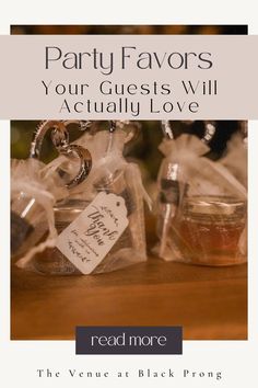 the cover of party favors your guest will actually love by readmore, featuring two small jars filled with confective treats