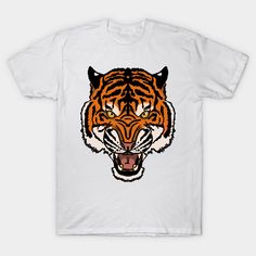 a white t - shirt with an orange tiger's face