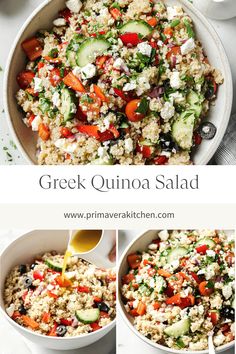 greek quinoa salad with cucumbers and tomatoes