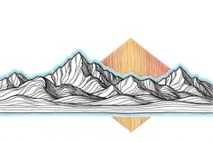 a drawing of mountains with an orange triangle in the middle