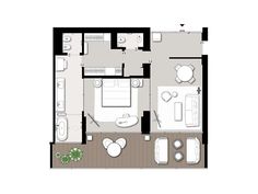 the floor plan of a two bedroom apartment with living room, dining area and kitchen