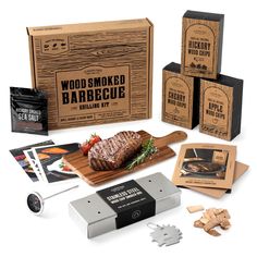 the wood smoked barbecue kit includes meat, vegetables and seasonings