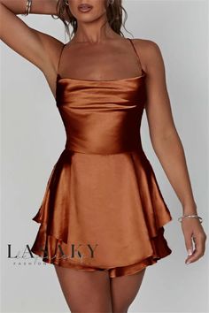 Lasaky - Elegant Sleeveless Dress with Cross Straps and Backless Design 18th Dress, Trending Clothes, Satin Halter Dress, Straps Jumpsuit, Sleeveless Dresses Casual, Spaghetti Strap Mini Dress, Suspender Skirt, Mini Dresses For Women, Suspender Dress