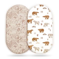 two baby swaddles with bears on them, one in brown and the other in white