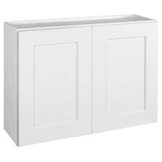 a white cabinet with two doors and one drawer