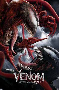 the movie poster for venom, featuring an alien attacking a demon with its mouth open