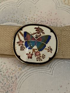 Vintage 70s 80s  Cloisonne Belt  One Size - Adjustable  36" Long But Has Plenty Of Stretch  Beautiful Butterfly Enamel Buckle  Fabric Could Do With A Bit Of A Wash  PLEASE LOOK AT ALL PICTURES AS THEY FORM PART OF THE DESCRIPTION Butterfly Belt, Stretch Belt, Suspender Belt, Strawberry Shortcake, Beautiful Butterflies, Suspenders, Vintage 70s, Belts, Accessory Gift