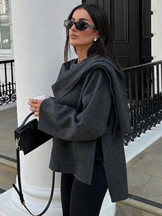 Color: Dark Gray, Beige, Gray, Black, Coffee; Size: S, M, L, XL Winter Outfits Classy Elegant, Boho Winter Coat, Frat Outfits, Cardigan Rosa, Mode Mantel, Scarf Jacket, Elegant Scarves, Chic Coat, Knitted Cape