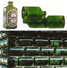 there are several empty green bottles next to each other