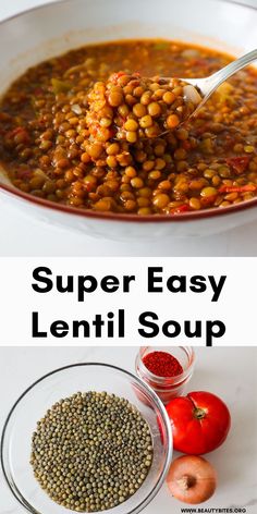 the ingredients to make lentil soup are shown