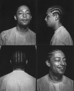 four different shots of a man with braids in his hair