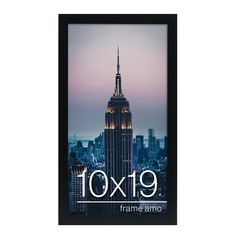 an image of the empire building in new york city, ny at night with the words 10x19 frame amo