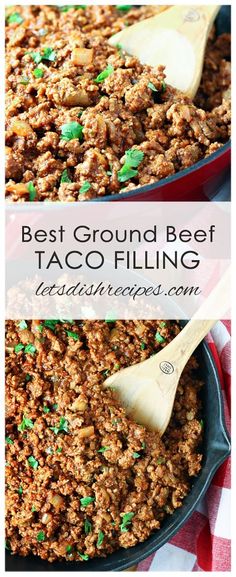 the best ground beef taco filling in a skillet