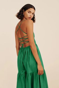 ALEXIS DRESS - TOPAZ GREEN – THE POSSE US Alexis Dress, Tiered Maxi Skirt, Sleepwear & Loungewear, Low Back, Square Neckline, Evening Wear, Summer Style, Open Back, Dress Skirt