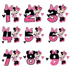 minnie mouse birthday numbers with pink and black polka dots