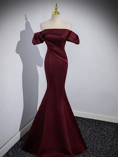 Mermaid off Shoulder Satin Burgundy Long Prom Dress Outfits For Girls Dark Burgundy Dress Formal, Burgundy Reception Dress, Blood Red Prom Dress, Elegant Red Carpet Dresses, Red Prom Dresses Long Mermaid, Satin Dresses Formal, Prom Dresses Wine Red, Burgundy Dress Formal, Dark Red Prom Dresses