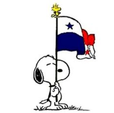 a cartoon character holding a flag on top of a pole