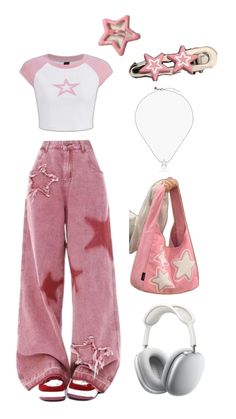 Headphones Y2k, Cargo Pants Woman, Y2k Stars, Pink Y2k Outfit, Pink Headphones, Clothes For Teens, Pants Woman, Y2k Pants