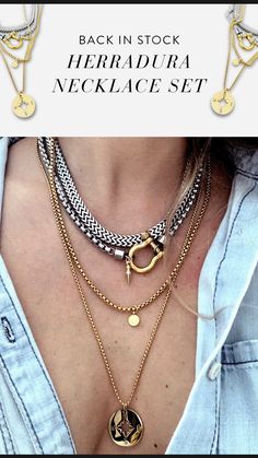 Gold And Silver Stacked Necklaces, Silver And Gold Necklace, What I Like About You, Artsy Jewelry, Bracelet Stacks, Necklaces Silver, Layered Necklace Set, Chic Earrings, Necklace Sets